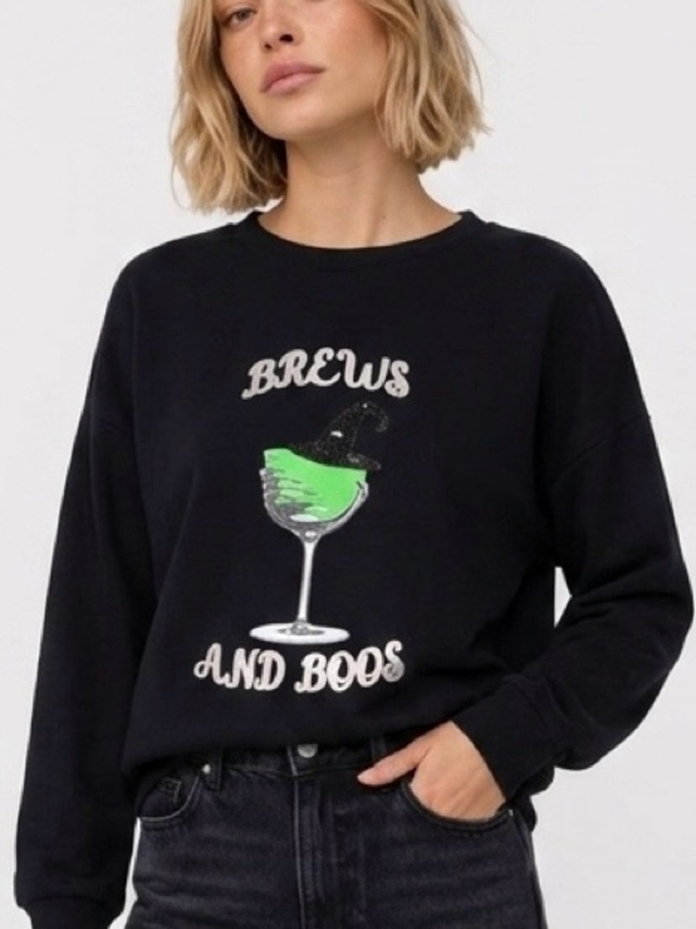 Black 'Brews and Boos' Graphic Crewneck Sweatshirt